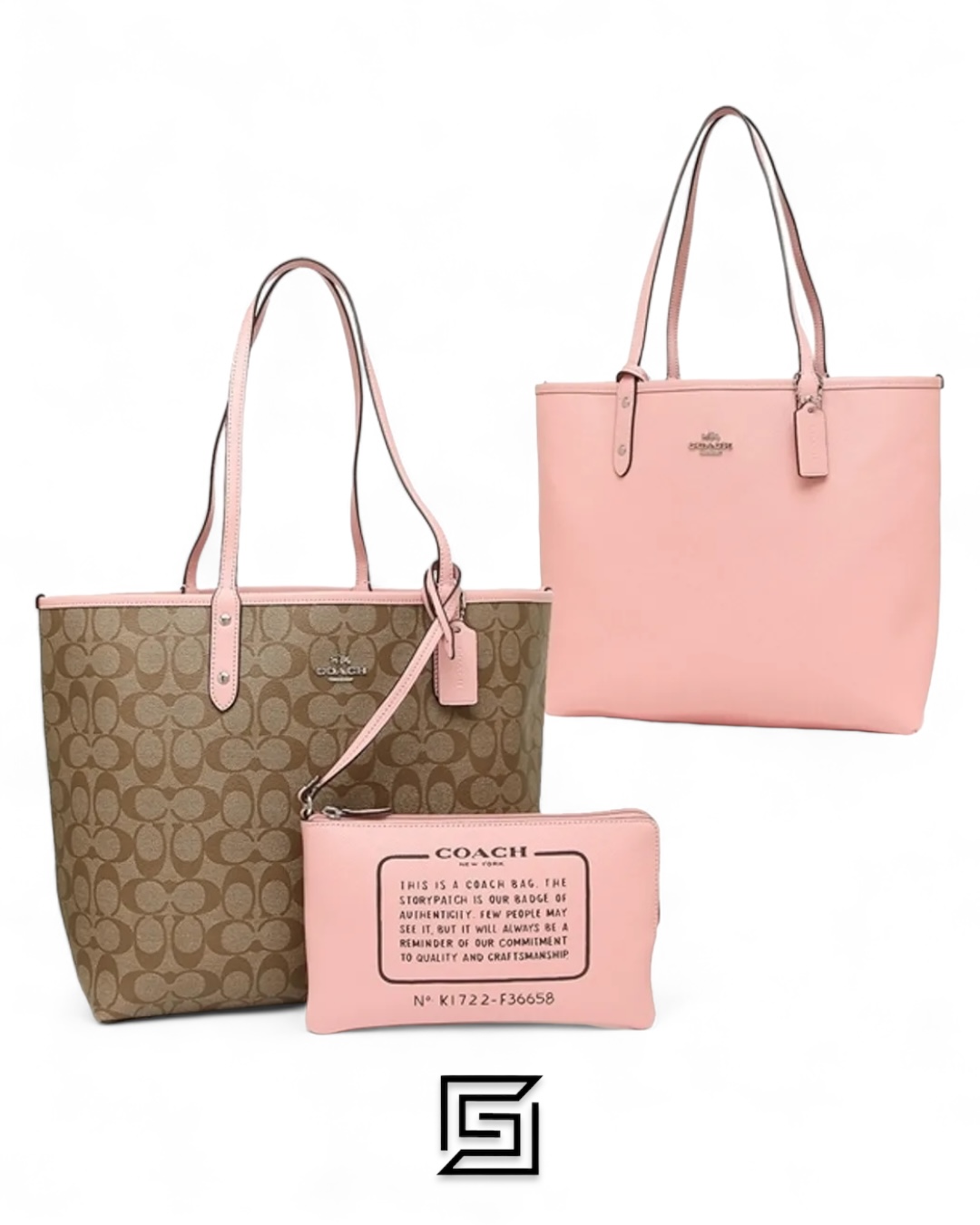 DOUBLE FACE Reversible City Tote In Signature Canvas Style No. F36658 PINK ELSWEFY Stores