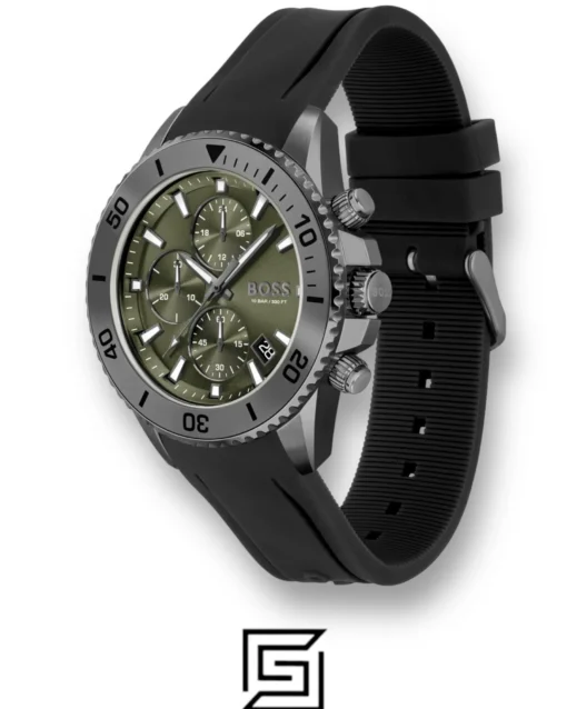 For men,Watches,For men,Original Watches watches Hugo Boss Admiral Silicone Analog Men's Watch-1513967 Green Dial Black Colored Strap Hugo Boss