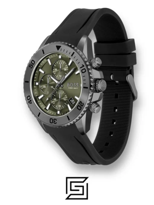 For men,Watches,For men,Original Watches watches Hugo Boss Admiral Silicone Analog Men's Watch-1513967 Green Dial Black Colored Strap Hugo Boss