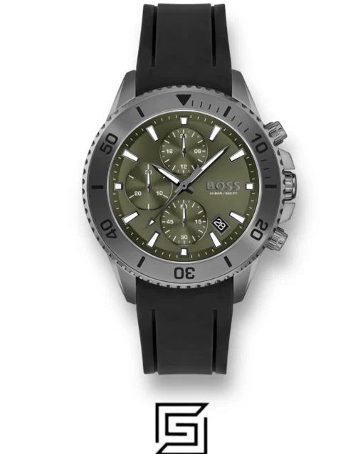 For men,Watches,For men,Original Watches watches Hugo Boss Admiral Silicone Analog Men's Watch-1513967 Green Dial Black Colored Strap Hugo Boss