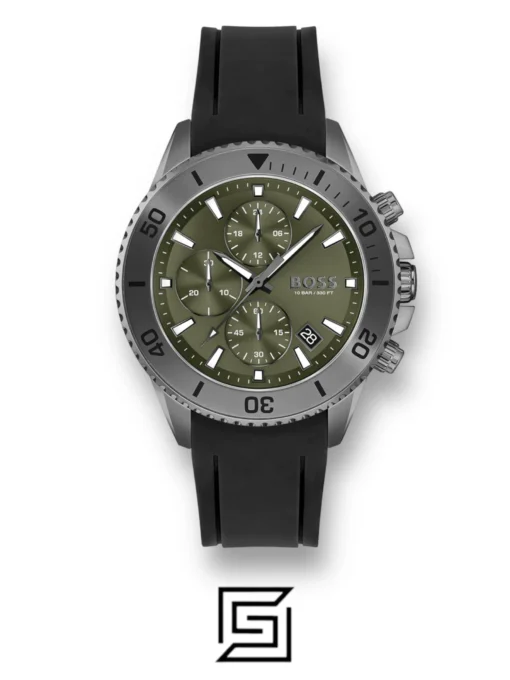 For men,Watches,For men,Original Watches watches Hugo Boss Admiral Silicone Analog Men's Watch-1513967 Green Dial Black Colored Strap Hugo Boss