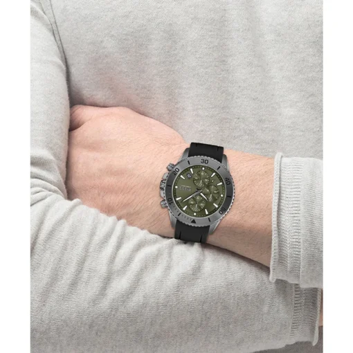 For men,Watches,For men,Original Watches watches Hugo Boss Admiral Silicone Analog Men's Watch-1513967 Green Dial Black Colored Strap Hugo Boss