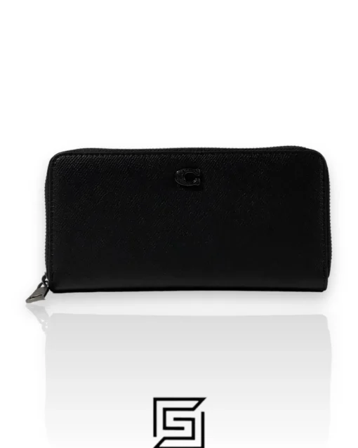 Leather,Wallets,For women wallets Coach VAccordion Zip Around Long Wallet in Black Crossgrain Leather with Signature Coated Canvas Interior CJ884 Coach