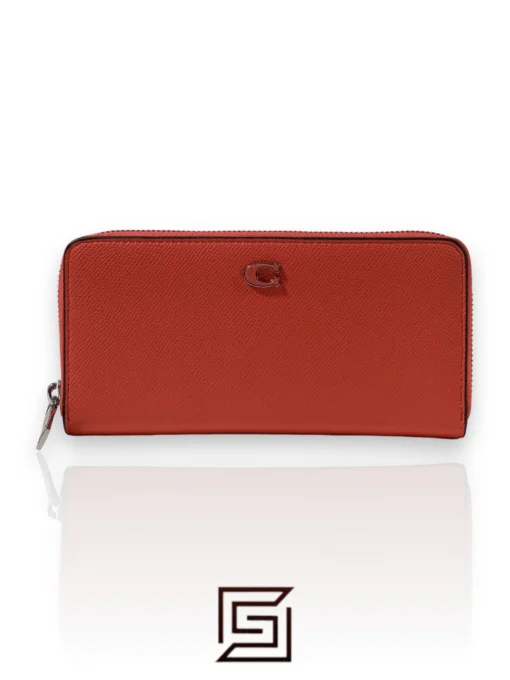 Leather,Wallets,For women wallets Coach Accordion Zip Around Long Wallet in Sun Orange Crossgrain Leather with Signature Coated Canvas Interior - CJ884 Coach