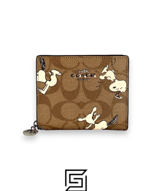 Leather,Wallets,For women wallets COACH x PEANUTS Snoopy Print Signature Snap Wallet Limited pattern C4591 Coach