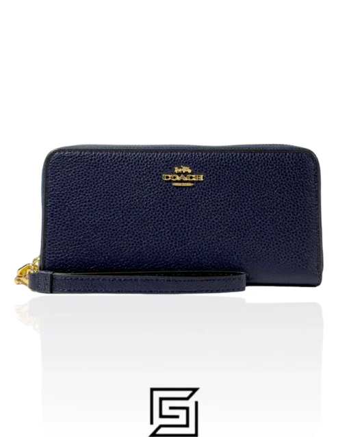 Leather,Wallets,For women Coach wallets Long Zip Around Wallet In Signature Canvas Dark Blue Style No. C4451 Coach