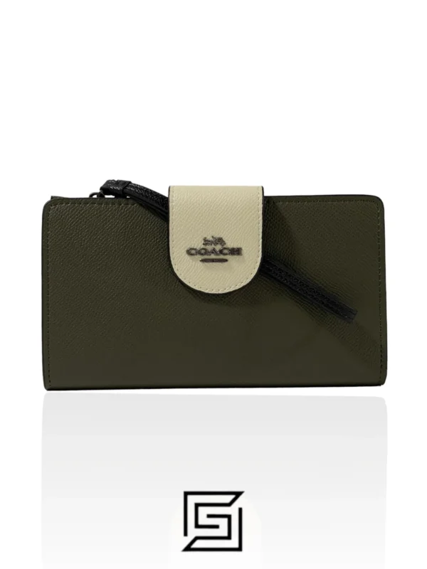 Leather,Wallets,Women Coach wallets Phone Wallet In Color Army Oil x White C2869 Coach