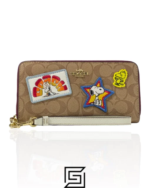 Leather,Wallets,For women wallets Coach X Peanuts Long Zip Around Wallet In Signature Canvas With Varsity Patches C4598 Coach