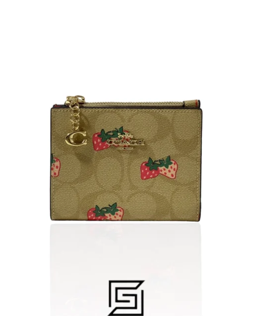 Leather,Wallets,For women Coach wallets Snap Card Case In Signature Canvas With Strawberry Print Style No. 91199 Coach