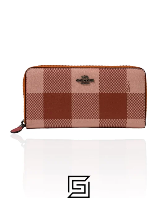 Leather,Wallets,For women wallets COACH ACCORDION ZIP WALLET WITH BUFFALO PLAID PRINT Pink F25966 Coach