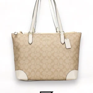 Bags,Leather,Women Coach leather Zip Top Tote In Signature Canvas White F29208 Coach