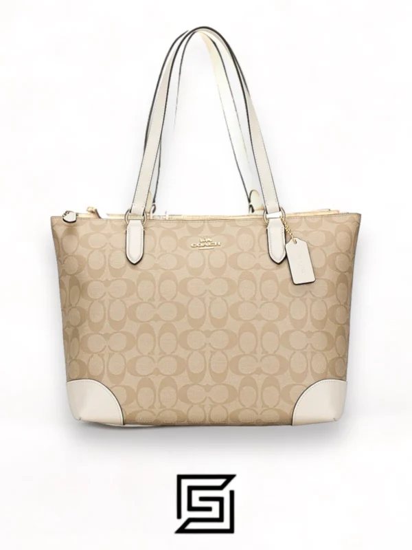 Bags,Leather,Women Coach leather Zip Top Tote In Signature Canvas White F29208 Coach