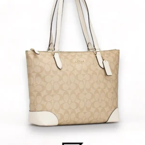 Bags,Leather,Women Coach leather Zip Top Tote In Signature Canvas White F29208 Coach