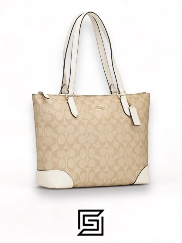 Bags,Leather,Women Coach leather Zip Top Tote In Signature Canvas White F29208 Coach