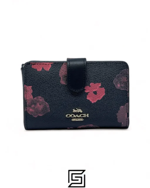 Leather,Wallets,For women wallets Coach F39127 Corner Zip Wallet With Halftone Floral Print - Medium Black Coach