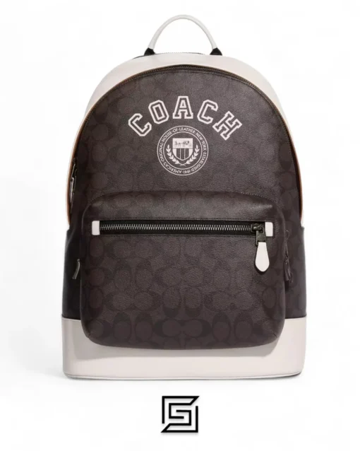 Bags,Leather Coach leather West Backpack In Signature Canvas With Varsity Motif Style No. CB909 Coach