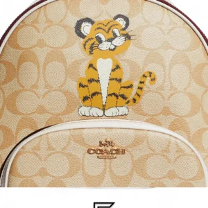 Bags,Leather,Women Coach leather Court Backpack In Signature Canvas With Tiger Style No. C7317 Coach