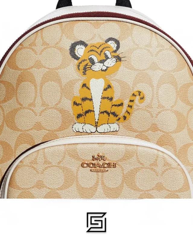 Bags,Leather,Women Coach leather Court Backpack In Signature Canvas With Tiger Style No. C7317 Coach