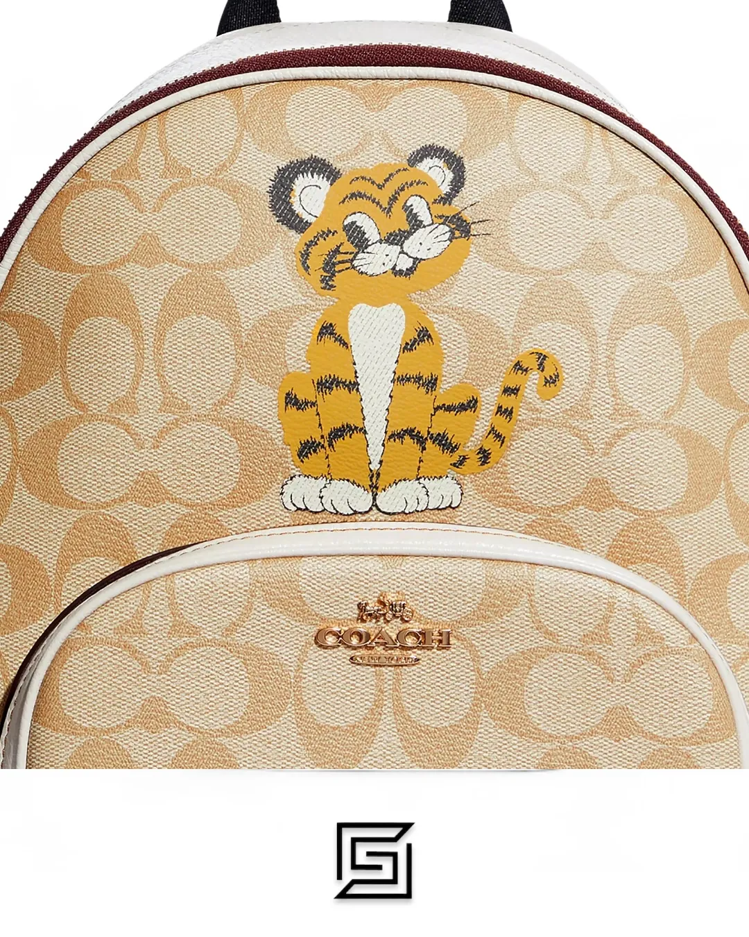 Bags,Leather,Women Coach leather Court Backpack In Signature Canvas With Tiger Style No. C7317 Coach