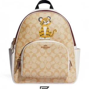 Bags,Leather,Women Coach leather Court Backpack In Signature Canvas With Tiger Style No. C7317 Coach