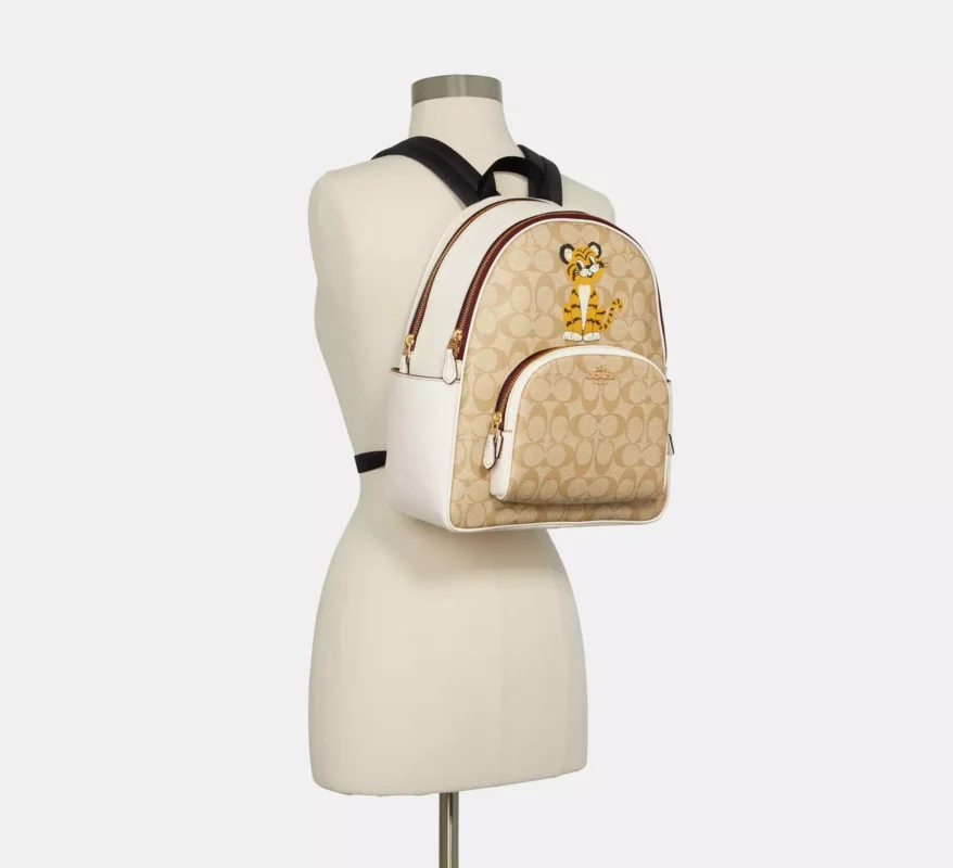 Bags,Leather,Women Coach leather Court Backpack In Signature Canvas With Tiger Style No. C7317 Coach