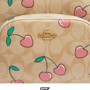 Bags,Leather,Women Coach leather Mini Court Backpack In Signature Canvas With Heart Cherry Print Style No. CF424 Coach