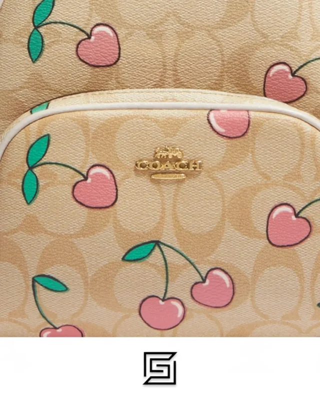 Bags,Leather,Women Coach leather Mini Court Backpack In Signature Canvas With Heart Cherry Print Style No. CF424 Coach