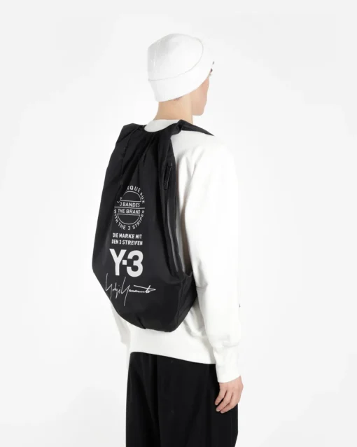 Bags,Leather,Men leather Y-3 YOHJI Adidas Backpack Black Bag With White Logo NWT Y-3