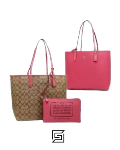 Bags,Leather Coach leather DOUBLE FACE Reversible City Tote In Signature Canvas Style No. F36658 DARK PINK Coach