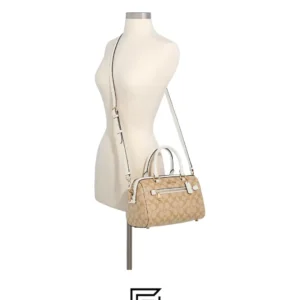 Bags,Leather,Women Coach leather Rowan Satchel In Signature Canvas Style No. F83607 LIGHT KHAKI Coach