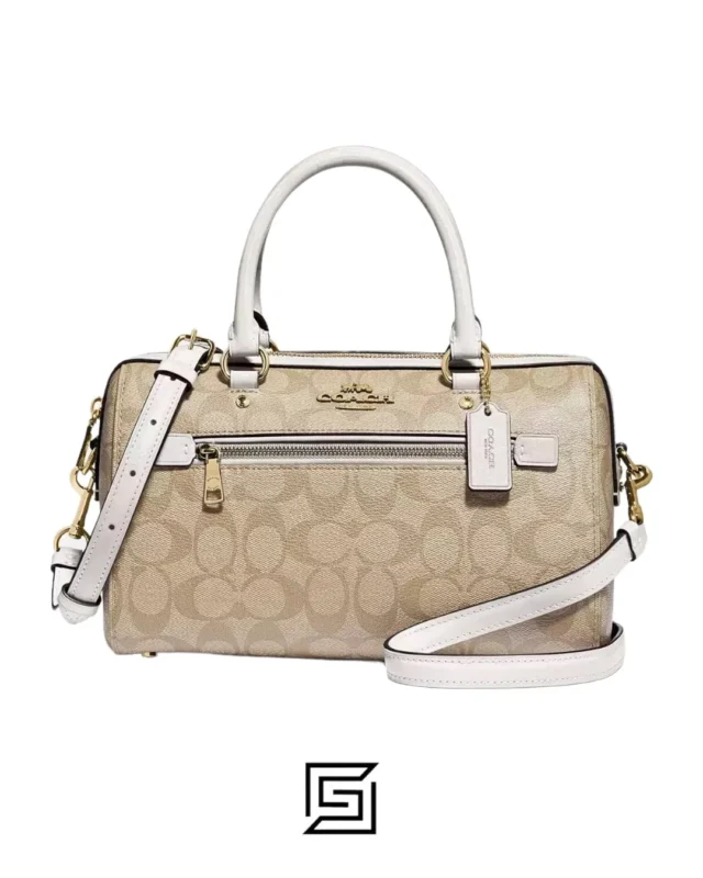 Bags,Leather,Women Coach leather Rowan Satchel In Signature Canvas Style No. F83607 LIGHT KHAKI Coach