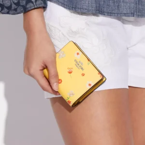 Leather,Wallets,Women Coach wallets Snap Wallet With Mystical Floral Print Yellow Style No. C8703 Coach
