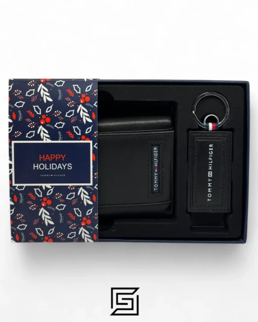 Leather,Wallets,For men Tommy Hilfiger leather HAPPY HOLIDAYS TOMMY SET TRIFOLD WALLET AND MEDAL/BLACK Tommy Hilfiger