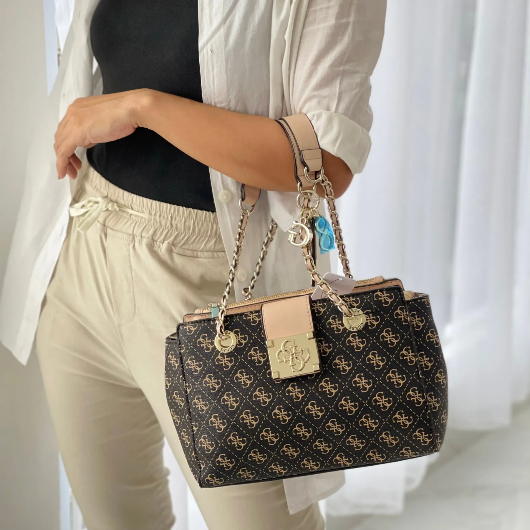 Bags,Leather,Women bags Guess Womens Logo City Logo City Sml Society Satchel BROWN Guess