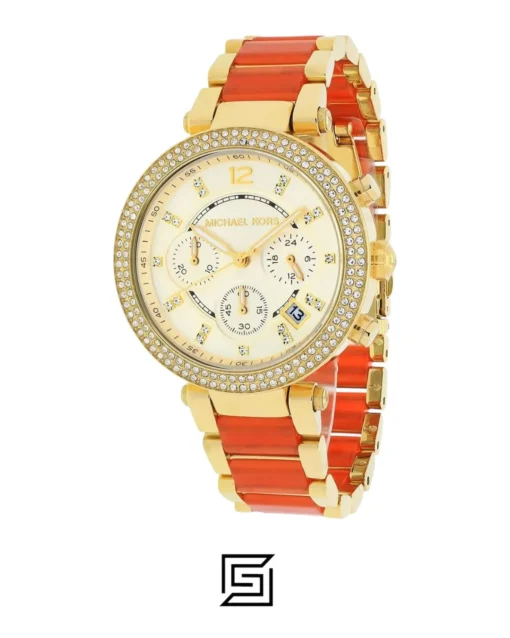 For women,Watches Michael Kors watches MK6139 Women's Golden Peach Stainless Steel Crystal Accented Chronograph Watch Michael Kors