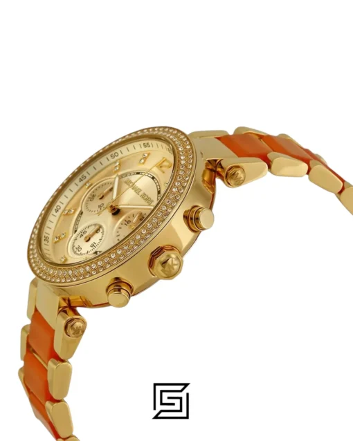 Watches,Women Michael Kors watches MK6139 Women's Golden Peach Stainless Steel Crystal Accented Chronograph Watch Michael Kors