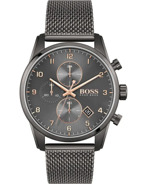 For men,Original Watches Hugo Boss original-watches Chronograph Quartz Watch for Men with Grey Stainless Steel Mesh Bracelet - 1513837, Grey, bracelet Hugo Boss