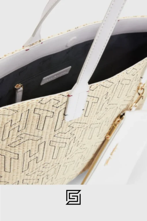 Bags,Leather,Women Tommy Hilfiger leather ICONIC MONOGRAM STRAW BEACH TOTE AW0AW11346 Tommy Hilfiger