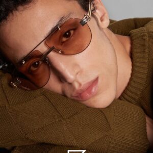 ⁦Bottega Veneta BV1342 002 Light Honey Lenses and Silver x Gold Frame Luxury Aviator Sunglasses⁩ - الصورة ⁦11⁩