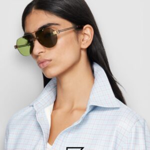 ⁦Bottega Veneta BV1342 002 Light Honey Lenses and Silver x Gold Frame Luxury Aviator Sunglasses⁩ - الصورة ⁦12⁩