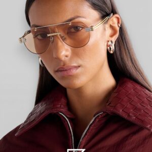 ⁦Bottega Veneta BV1342 002 Light Honey Lenses and Silver x Gold Frame Luxury Aviator Sunglasses⁩ - الصورة ⁦13⁩