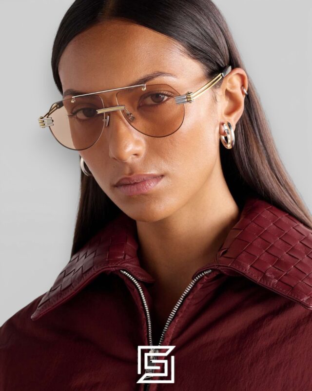 Bottega Veneta BV1342 002 Light Honey Lenses and Silver x Gold Frame Luxury Aviator Sunglasses