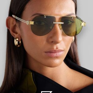 ⁦Bottega Veneta BV1342 002 Light Honey Lenses and Silver x Gold Frame Luxury Aviator Sunglasses⁩ - الصورة ⁦14⁩