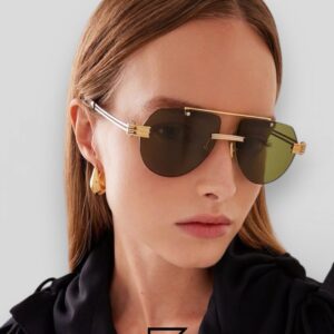 ⁦Bottega Veneta BV1342 002 Light Honey Lenses and Silver x Gold Frame Luxury Aviator Sunglasses⁩ - الصورة ⁦16⁩