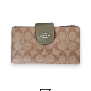 Leather,Wallets,Women Phone Wallet In Colorblock Signature Canvas Brown x Green Style No. C2874 Coach