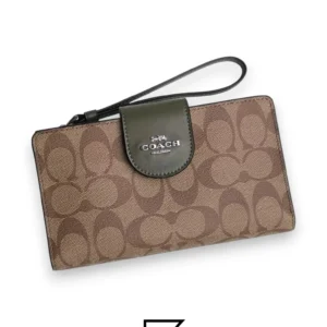 Leather,Wallets,Women Phone Wallet In Colorblock Signature Canvas Brown x Green Style No. C2874 Coach