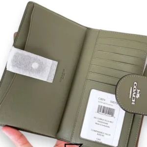 Leather,Wallets,Women Phone Wallet In Colorblock Signature Canvas Brown x Green Style No. C2874 Coach