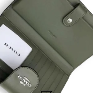 Leather,Wallets,Women Phone Wallet In Colorblock Signature Canvas Brown x Green Style No. C2874 Coach