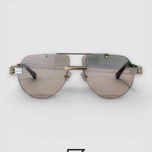 ⁦Bottega Veneta BV1342 002 Light Honey Lenses and Silver x Gold Frame Luxury Aviator Sunglasses⁩ - الصورة ⁦2⁩