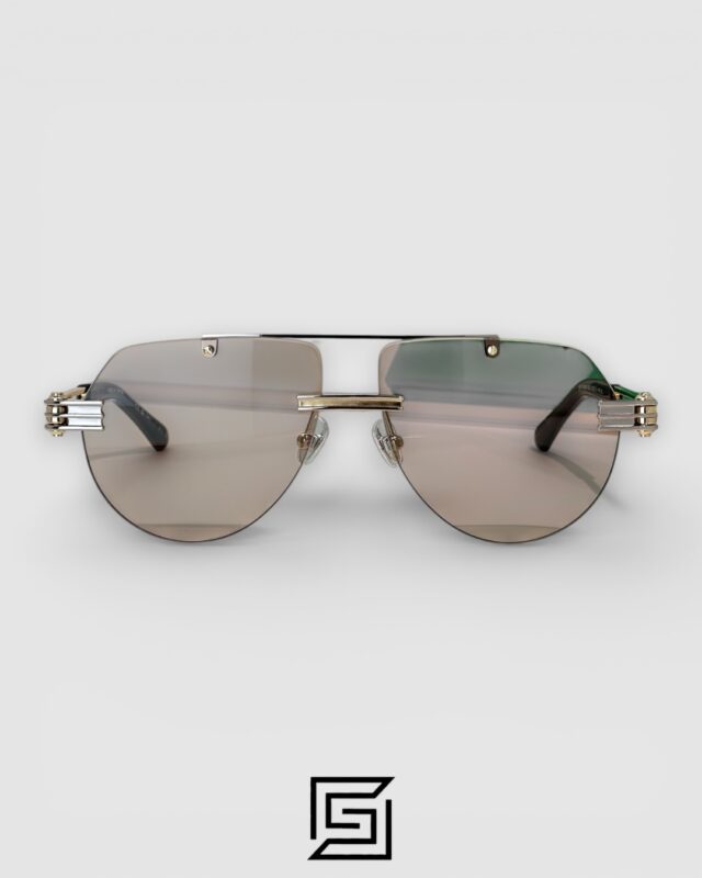 Bottega Veneta BV1342 002 Light Honey Lenses and Silver x Gold Frame Luxury Aviator Sunglasses